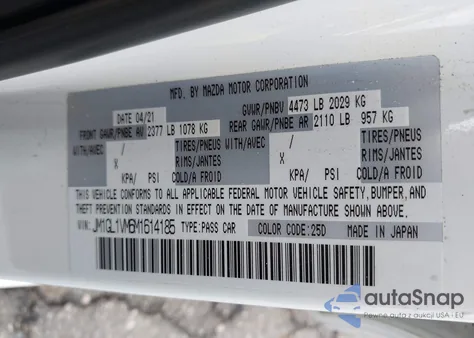 2021 Mazda Mazda6 Touring from USA, damaged, VIN JM1GL1VM6M1614185